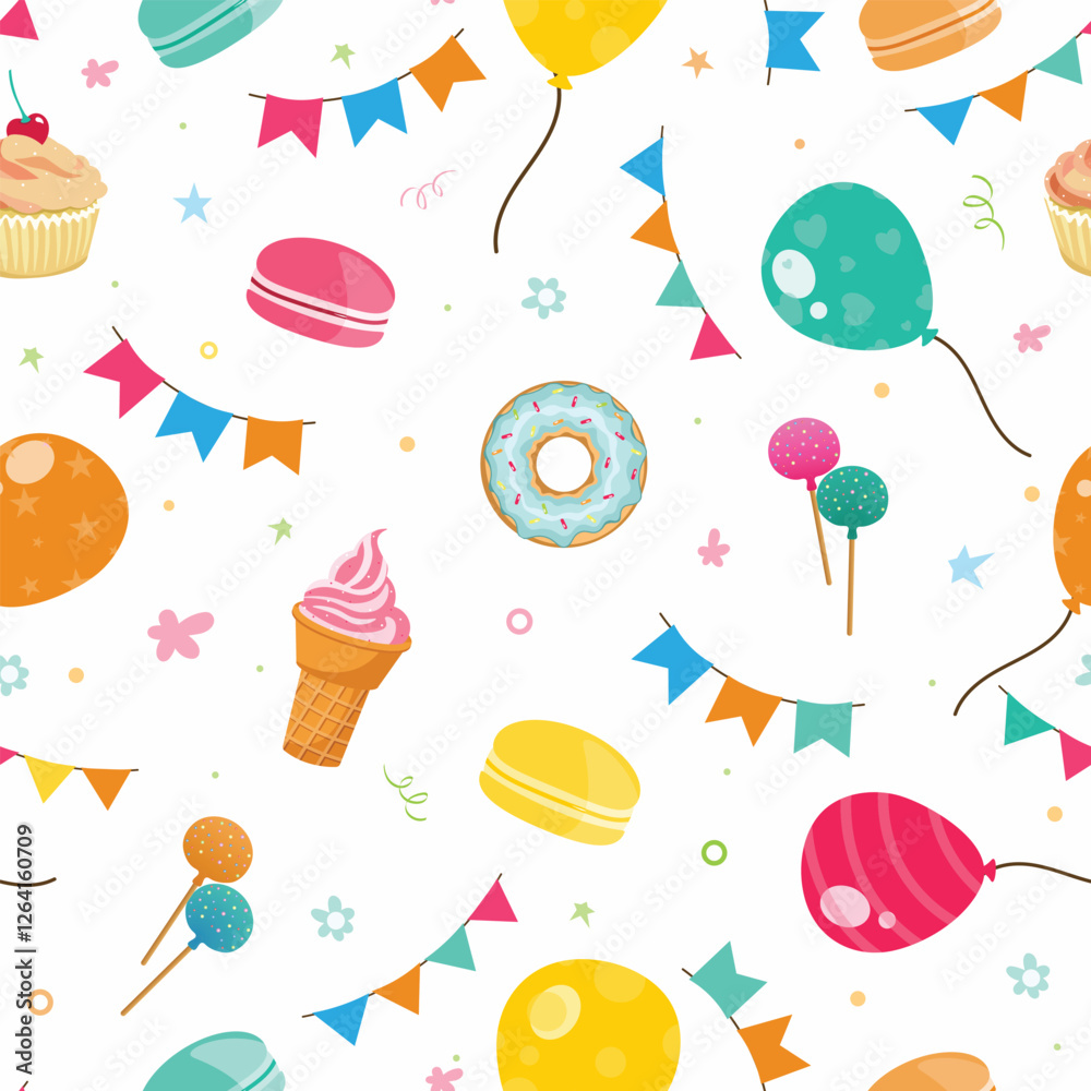 Naklejka premium Birthday party seamless pattern. Vector background texture. Wrapping paper