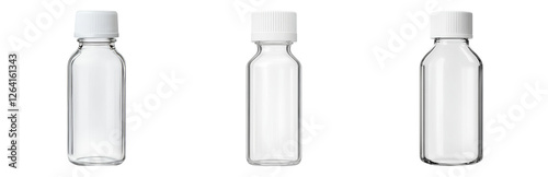 Empty Clear Plastic Bottles with White Caps Display Isolated on transparent background