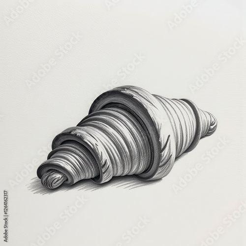 Detailed Pencil Drawing of a Sea on White Background  Perfect Isolation. A black and white drawing of a spiral . photo