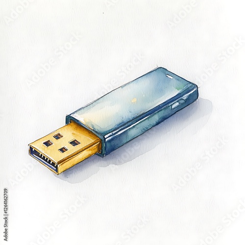 Watercolor Painting of a USB Flash Drive
