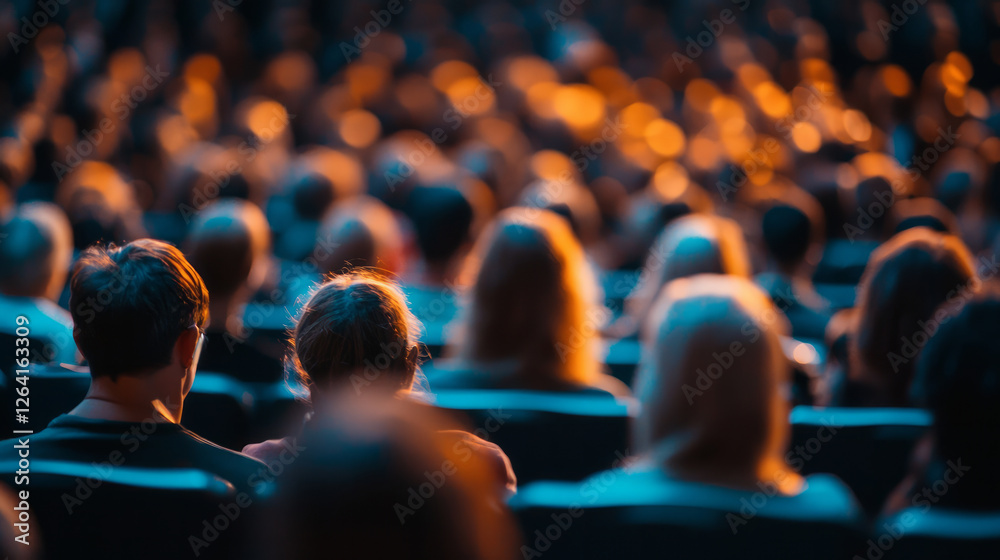 Obraz premium A blurred background of an audience at a conference or seminar, generative AI