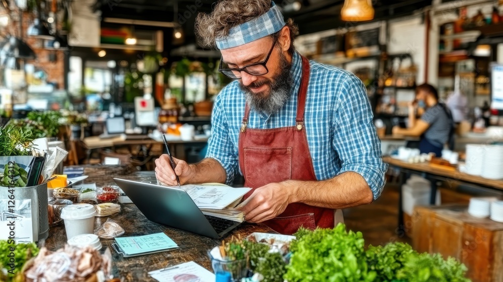 A professional working on a laptop in a stylish co-working space A professional working on a laptop in a stylish co-working space