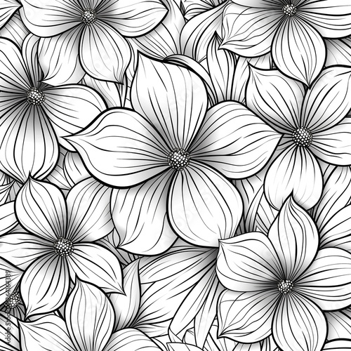 Wallpaper Mural A black and white drawing of flowers with a white background. The flowers are drawn in a stylized way, with each petal and stem carefully crafted to create a sense of depth and texture Torontodigital.ca