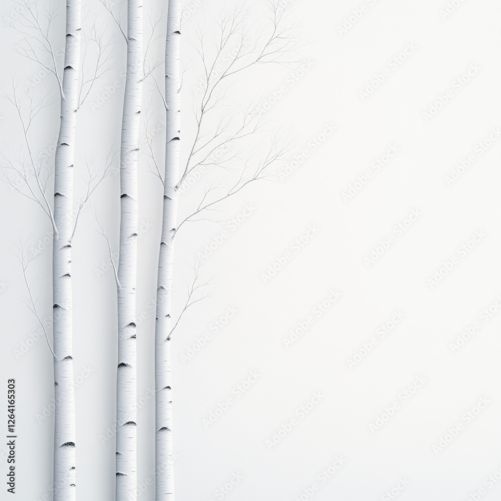 Fototapeta premium Elegant Minimalist Composition of Bare Birch Trees Against a Soft White Background for Artistic Inspiration