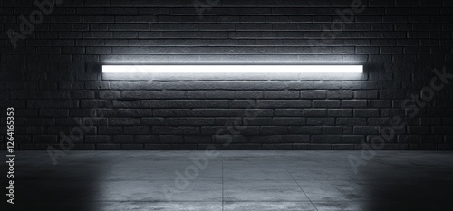 Empty Dark Brick Room with Neon Light photo