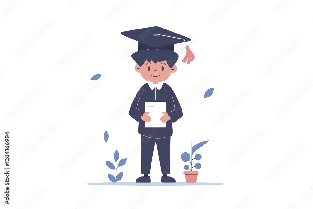 Student boy holding graduation hat flat illustration art people person. Student boy holding graduation hat flat illustration art people person.