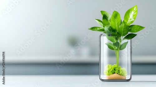 Fresh green plant growing in a glass of water