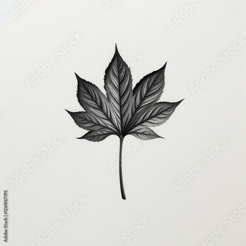 Detailfocused Black & White Leaf Drawing Isolated on Pure White Background for Artistic Appreciation. A black and white drawing of a leaf. photo