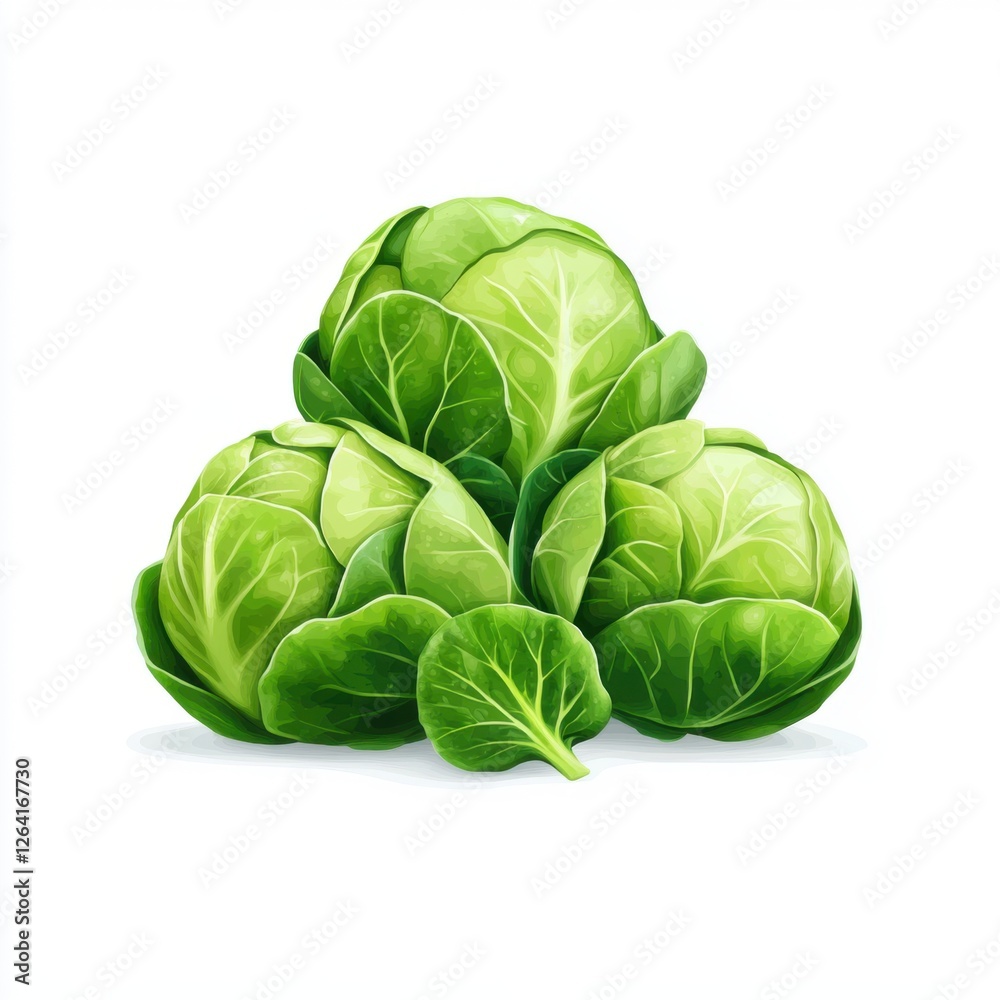 Obraz premium Fresh and Vibrant Green Cabbage Heads with Varied Leaf Patterns on a Bright White Background