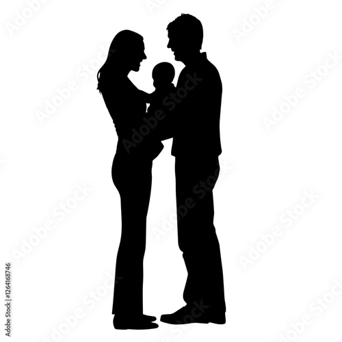 Silhouette of a Loving Couple Gently Holding Their Newborn Baby in Their Arms, Creating a Heartwarming Family Moment – Professions in Parenthood, Healthcare, and Family Support