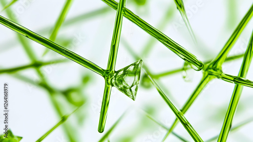 Intricate Structures of Microalgae in Lush Green Color Featuring Microscopic Detail Under Laboratory Conditions photo