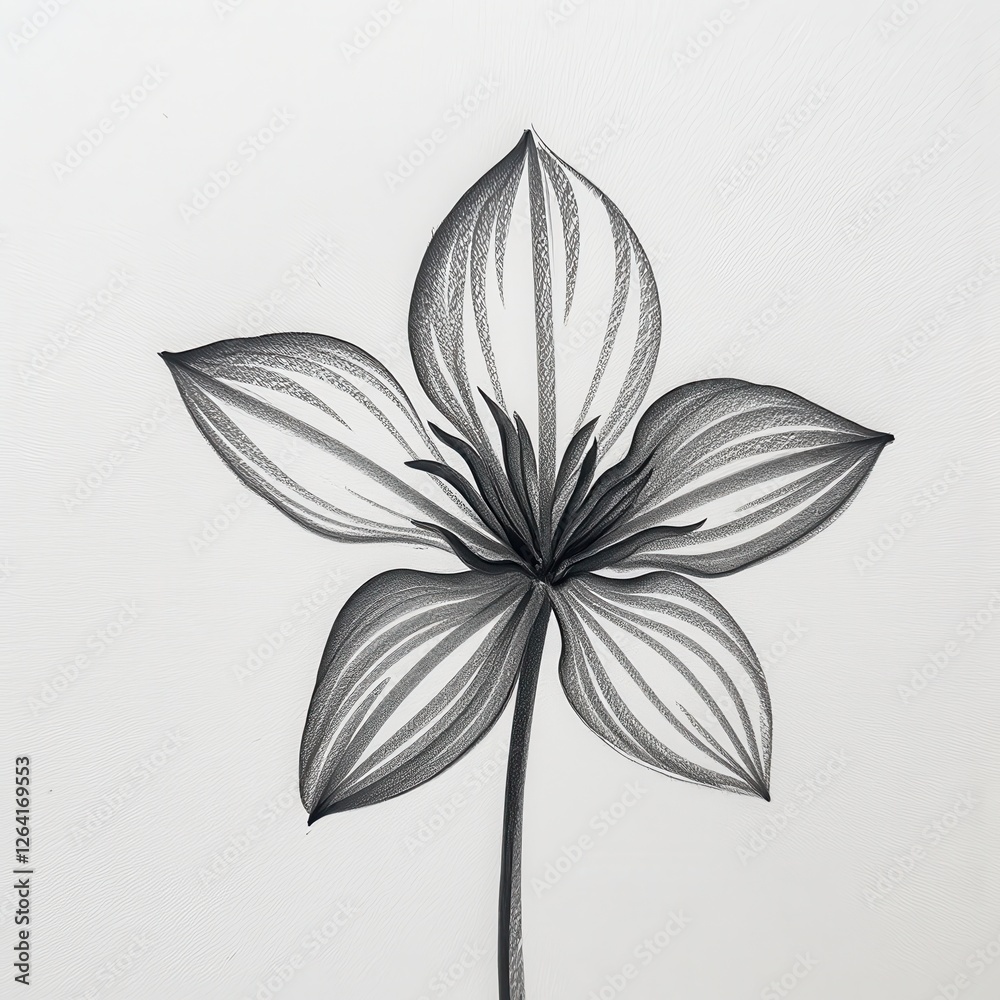 Obraz premium Detailed Black & White Flower Drawing on Pure White Background Perfect for Isolation. A black and white drawing of a flower.