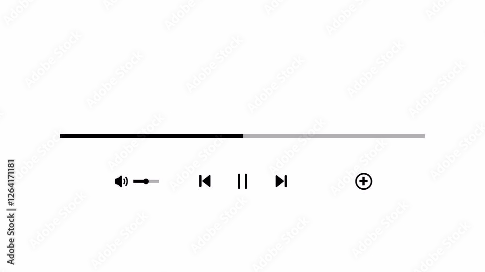  Music player scroll bar button with audio reactor, zero to ten sec Music timeline or video track player, Timeline bar moving as song media playing, Audio music timeline bar moving with track on trans