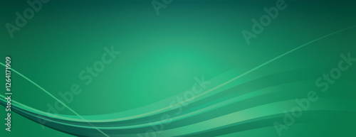 Green background with smooth, flowing wave patterns. The background features a gradient of green, creating a sleek, modern look. Minimal abstract wavy gradient vector background