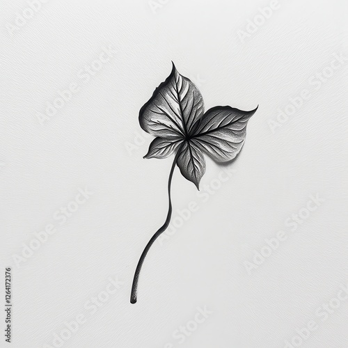 Detailing Nature: Intricately Drawn Leaf on Pure White Background. A black and white drawing of a leaf. photo