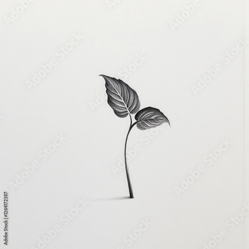 Monochromatic Leaf Drawing on Pure White Background: Detailed and Intricate Artistry. A black and white drawing of a leaf on a white background. photo