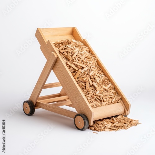 Wooden Toy Dump Truck Filled with Shredded Wood Chippings on a Light Background photo