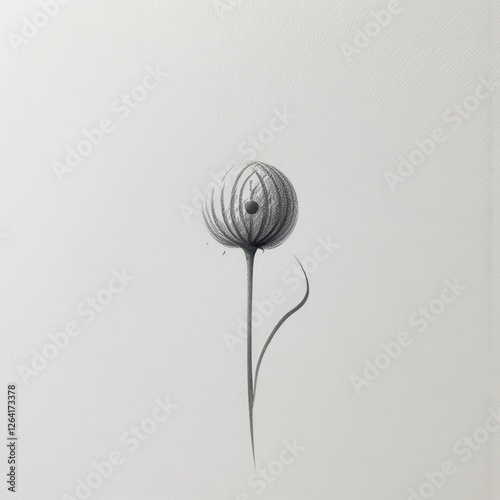 Detailed Black & White Flower Drawing Isolated on Pure White Background. A black and white drawing of a flower on a white background. photo