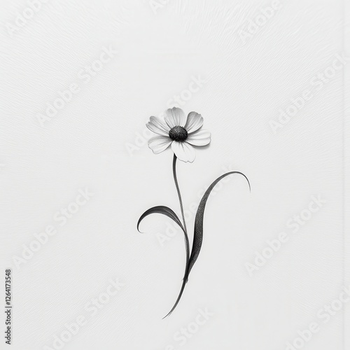 Stark White Background Highlighting Intricate BlackandWhite Flower Details. A black and white drawing of a single flower. photo