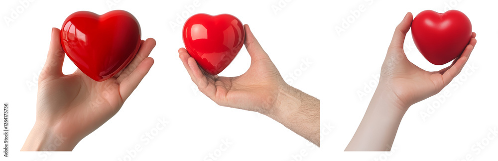 Fototapeta premium Hands Holding Bright Red Heart Symbolizes Love and Care Isolated on transparent background