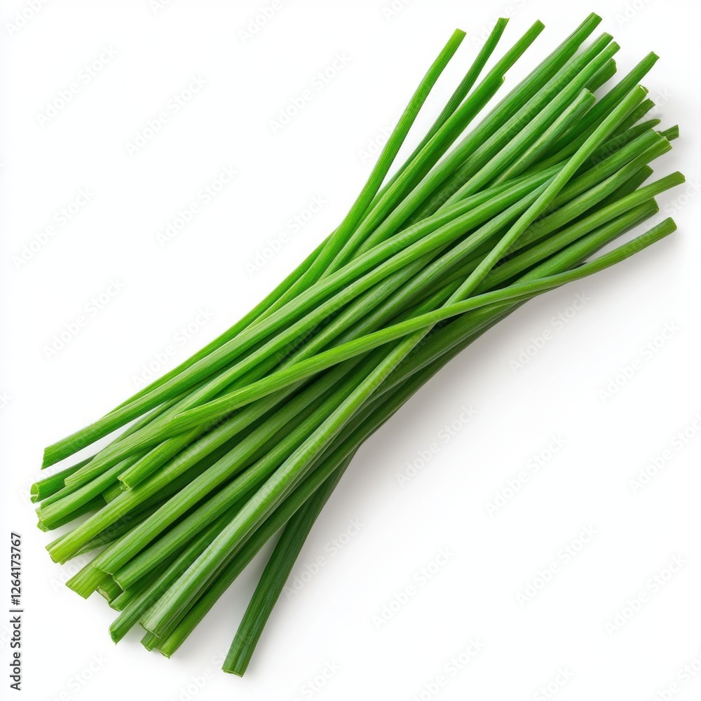 Fresh Chives Bundled Together on a White Background for Culinary and Cooking Uses Fresh Chives Bundled Together on a White Background for Culinary and Cooking Uses