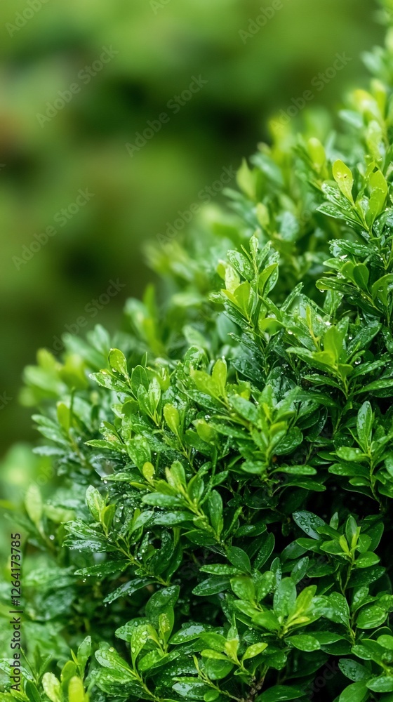 Lush green shrub, garden, rain, close-up, nature background Lush green shrub, garden, rain, close-up, nature background