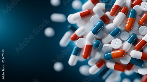 Red pharmaceutical pills, capsules, and tablets isolated on a white background