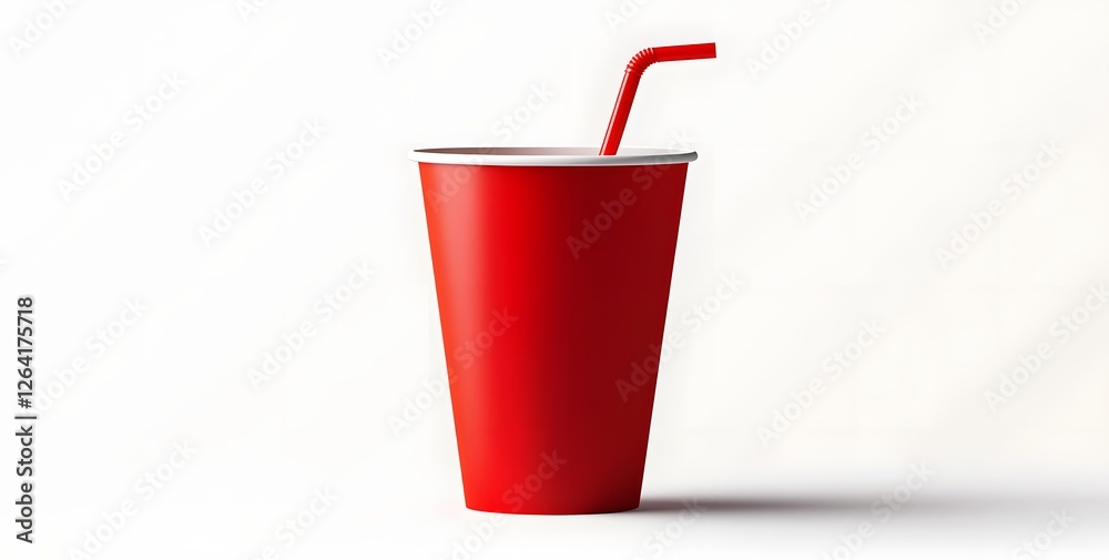 Red disposable cup with straw on white background Red disposable cup with straw on white background