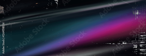 Abstract background with a dark, grunge style. Black background with streaks of blue and pink, creating a textured, dynamic effect. Light leak background vector. Pink background.