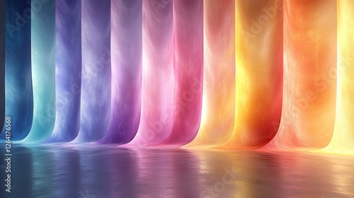 Vibrant flowing curtains of color reflecting on a serene surface, creating a mesmerizing backdrop