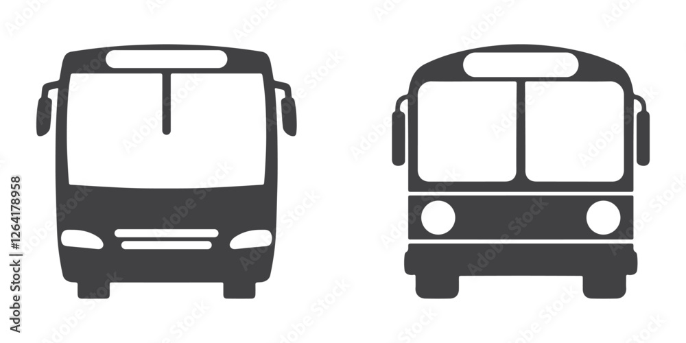 Professional Bus Front View Icons Silhouette Vector Illustration Professional Bus Front View Icons Silhouette Vector Illustration
