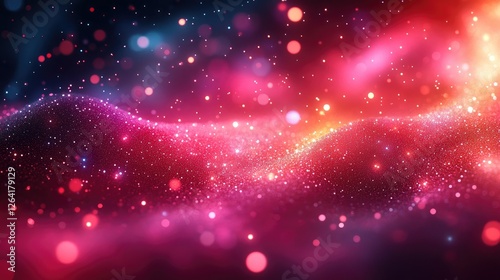 Vibrant abstract background featuring colorful waves of light and sparkling particles
