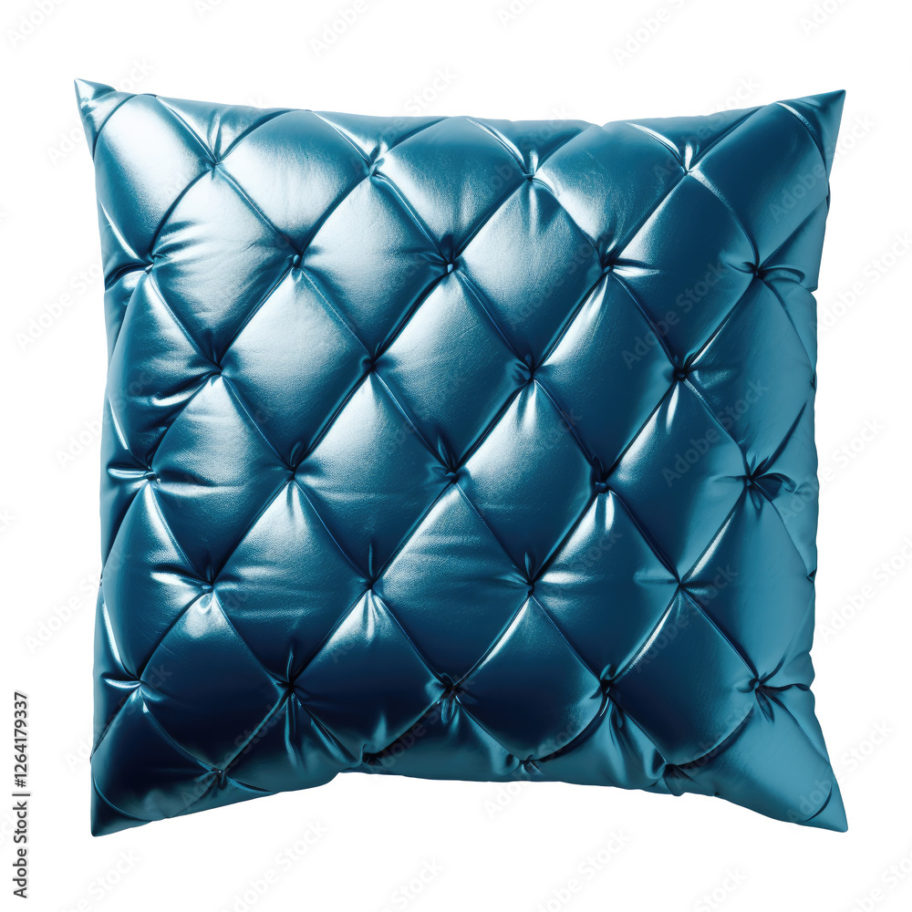 Fototapeta premium Plush blue cushion with tufted design on transparent background