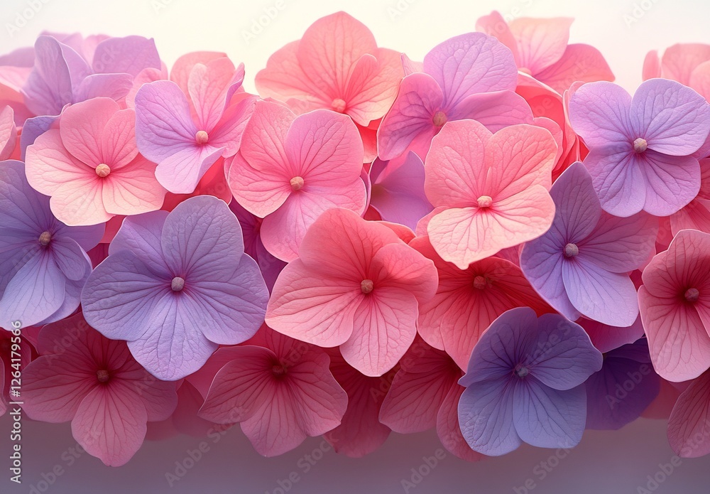 Obraz premium Close-up of Delicate Pink and Purple Hydrangeas