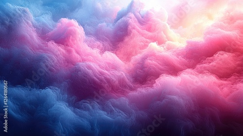 Vibrant clouds in shades of pink and blue illuminated by soft sunlight at dawn, evoking tranquility