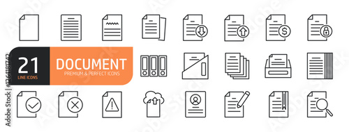 Set of line icons related to document, file, folder, paperwork and more. Outline icons collection. Editable stroke. Vector illustration.