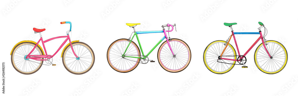 Obraz premium Vintage Bicycles in a Row Display Isolated on transparent background