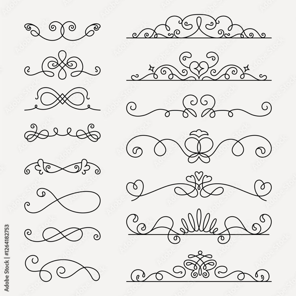 Elegant swirl designs, ornate swirl patterns, decorative swirls for embellishments. Swirl motifs for borders, swirl accents for invitations, swirl elements for decor. Hand drawn ornament vector set.