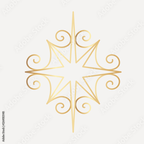 Elegant golden ornamental star design, hand drawn vector