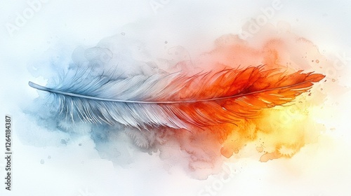 A vibrant watercolor illustration of a feather blending blue and orange hues, symbolizing creativity