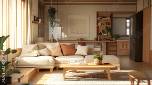 Wallpaper Mural Cozy living room features neutral tones and natural light Torontodigital.ca