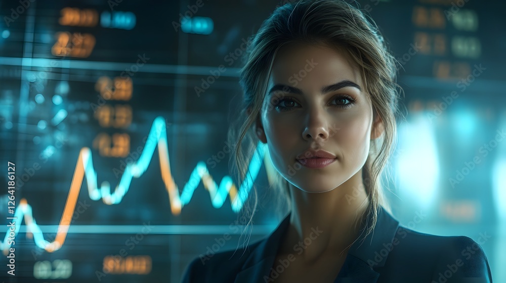 Confident Businesswoman Analyzing Financial Data and Graphs in a Modern Corporate Setting Confident Businesswoman Analyzing Financial Data and Graphs in a Modern Corporate Setting
