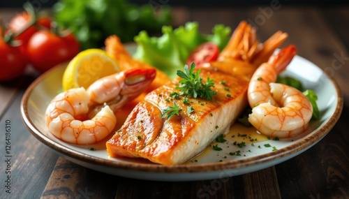 Seafood platter with fish and shrimp , ocean, shrimp, food