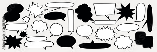 Collection of black and white speech bubbles in various shapes. Speech bubbles for comics, speech bubbles for dialogue, speech bubbles for design. Message illustration vector.