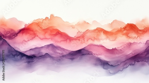 Abstract watercolor landscape with vibrant hues of red, purple, and pink blending seamlessly