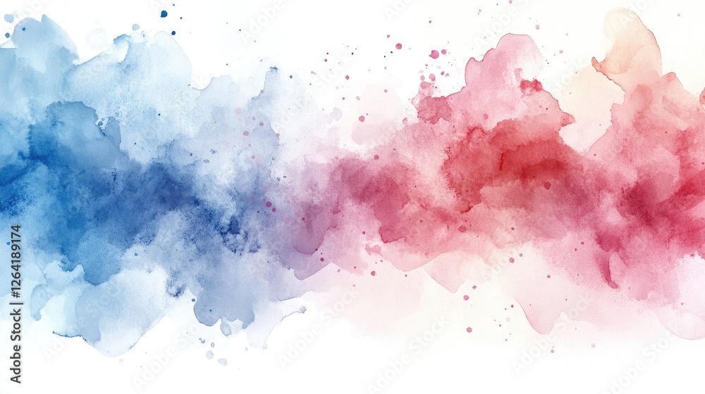 Obraz premium Abstract watercolor splash blending blue and red hues with soft textures for creative use