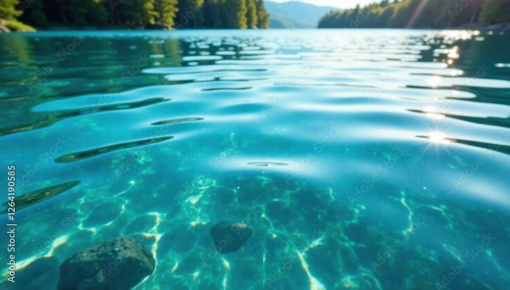 Obraz premium Serene lake surface with crystal clear water ripples in sunlight , peaceful, pool, glassy