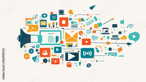 Wallpaper Mural Abstract Content Marketing Funnel with Digital Icons, Content Marketing Torontodigital.ca