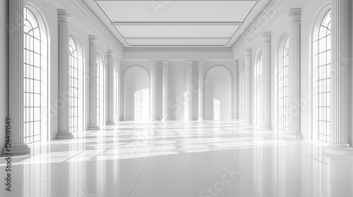 Spacious Minimalist Studio with White Background and Natural Light for Creative Production Use