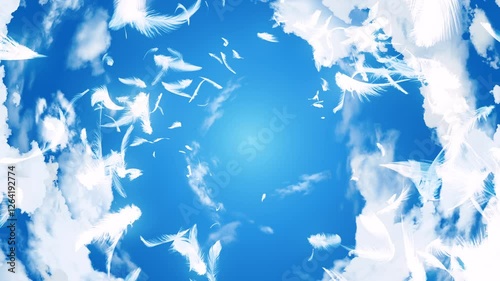 螺旋状に吹き上がる羽根 青空